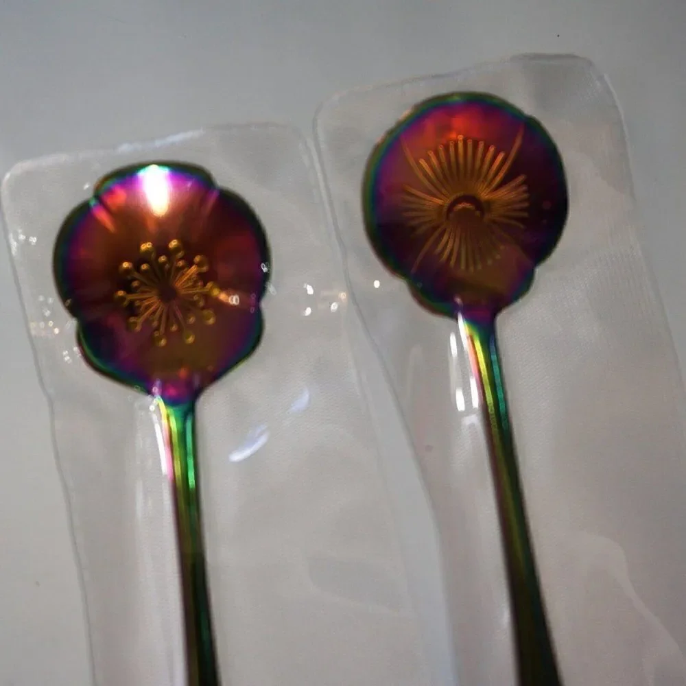 Flower Spoon Set Rainbow Color Stainless Steel Tableware Creative Coffee Spoons